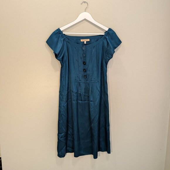 See by Chloe Silk Midi Dress Green Teal Holiday Party NYE Festive Glam - Size 8 - Picture 1 of 7